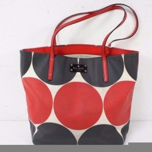 Kate Spade Black Red Dot Bon Fabric tote